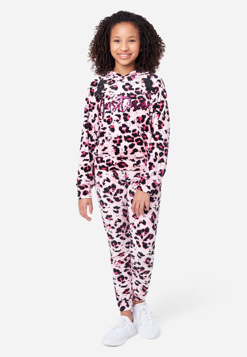 Justice Girls Pink Leopard Print Blocked Full Length Legging Size M (10)  New