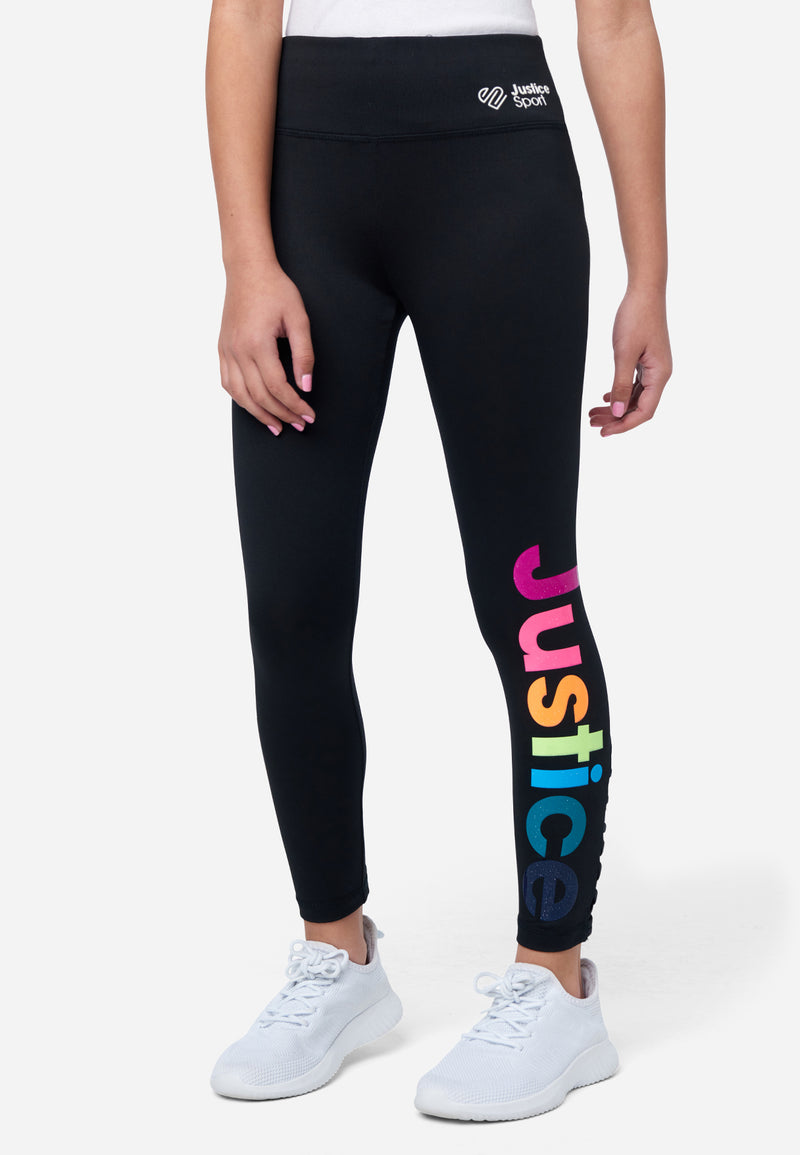Justice Girl's Size 7 Rainbow Logo Leggings in Black New with Tags
