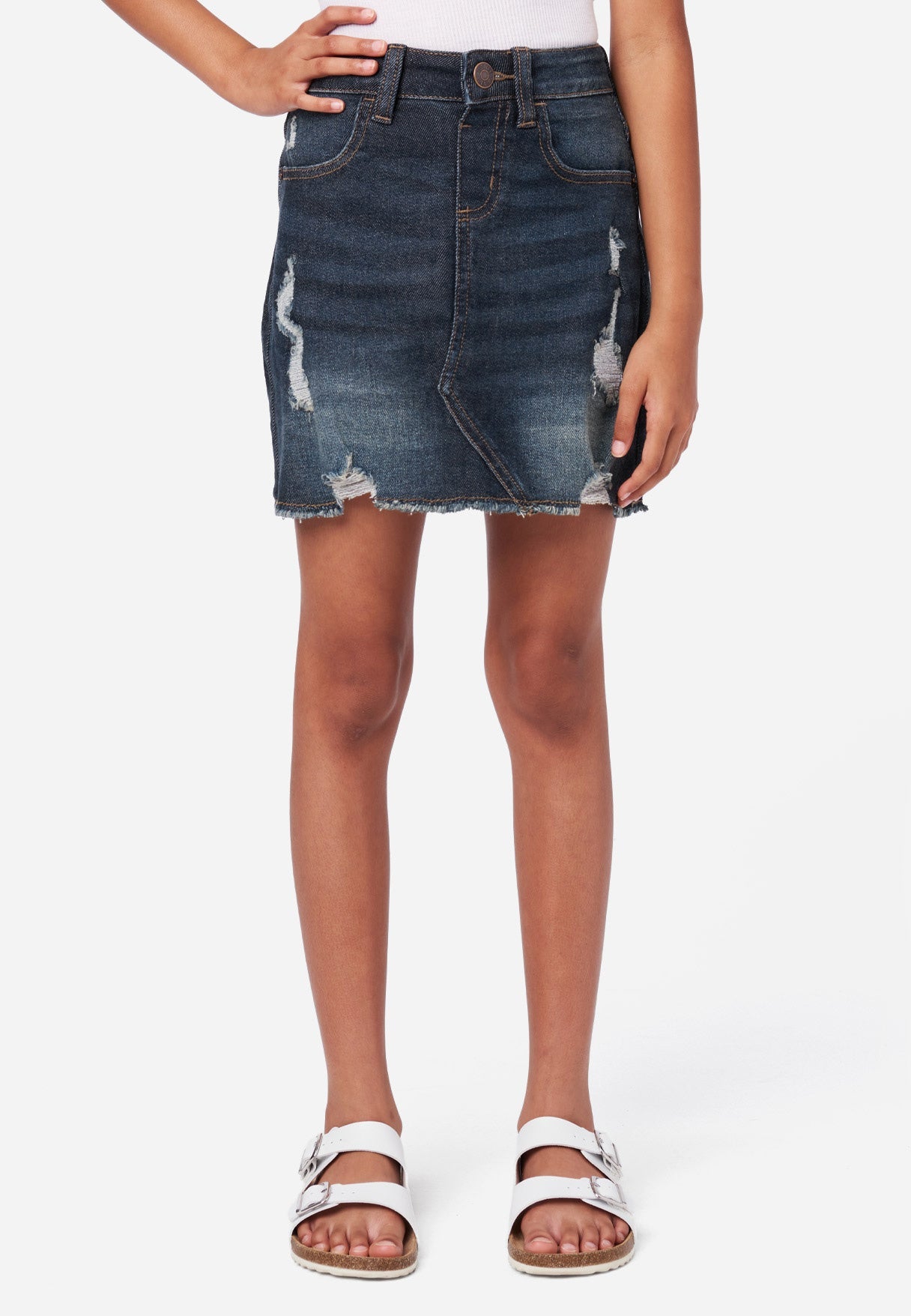 Justice Girl's Distressed Mini Denim Skirt in Dark Wash, Size 12