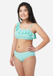 Girl Eyelet Ruffle Asymmetrical Bikini Swim Set