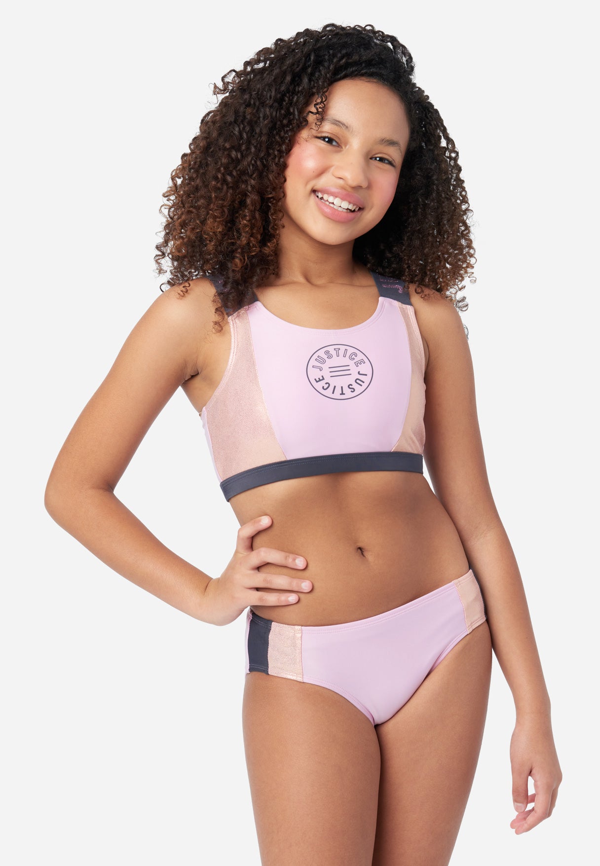 Collection X by Justice Color Block Girl's Bikini Swim Set in Priscilla Poly, Size M Plusus (10 Plus)