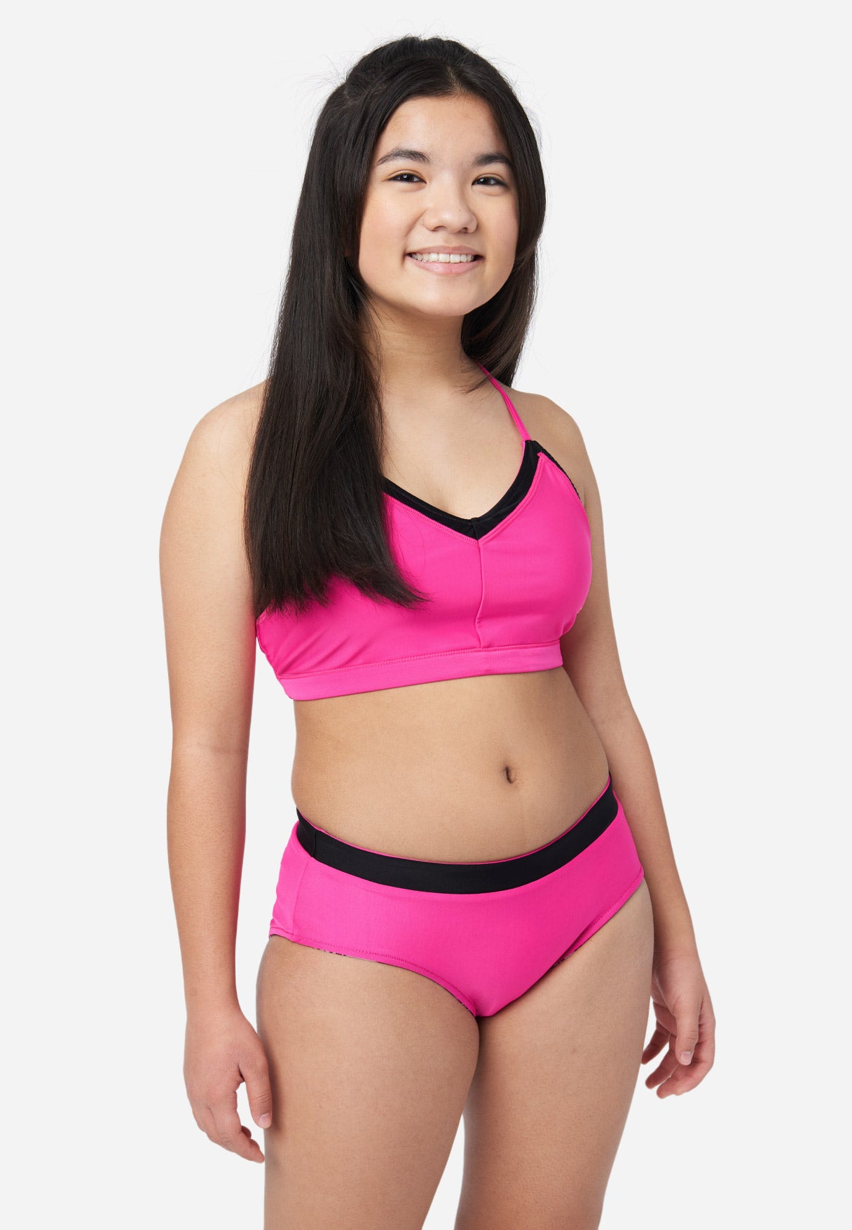 Justice J Sport Reversible Color Block Girl's Bikini Swim Set in Fantasy Fuschia, Size L Plusus (12 Plus/14 Plus)