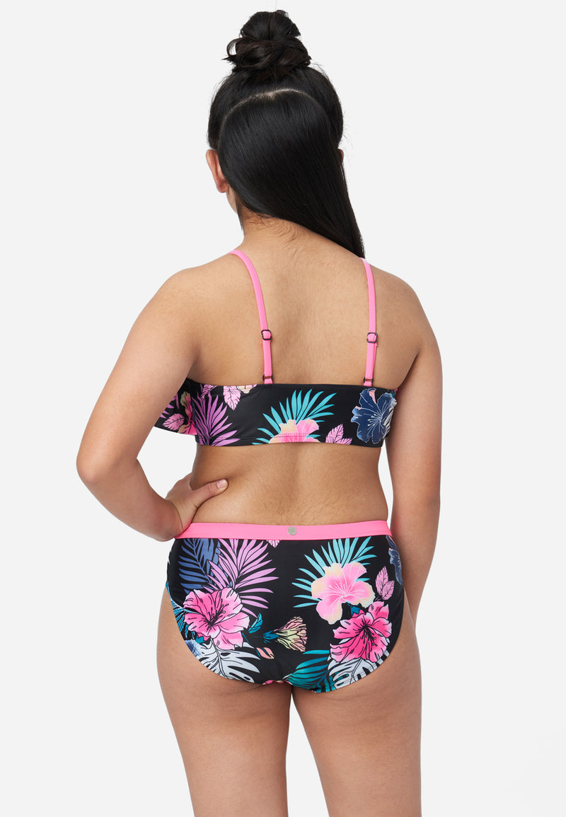 Floral Lace-Up Bikini Girls Swim Set