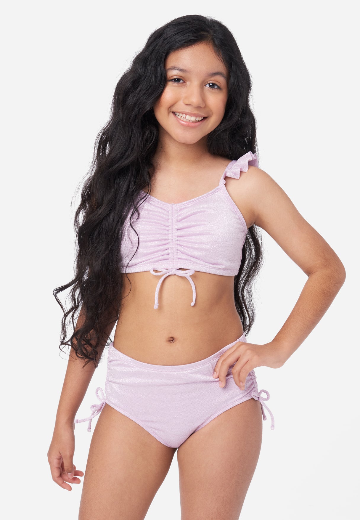 Justice Patterned Ruched Girl's Bikini Swim Set in Priscilla Poly, Size Medium (10)