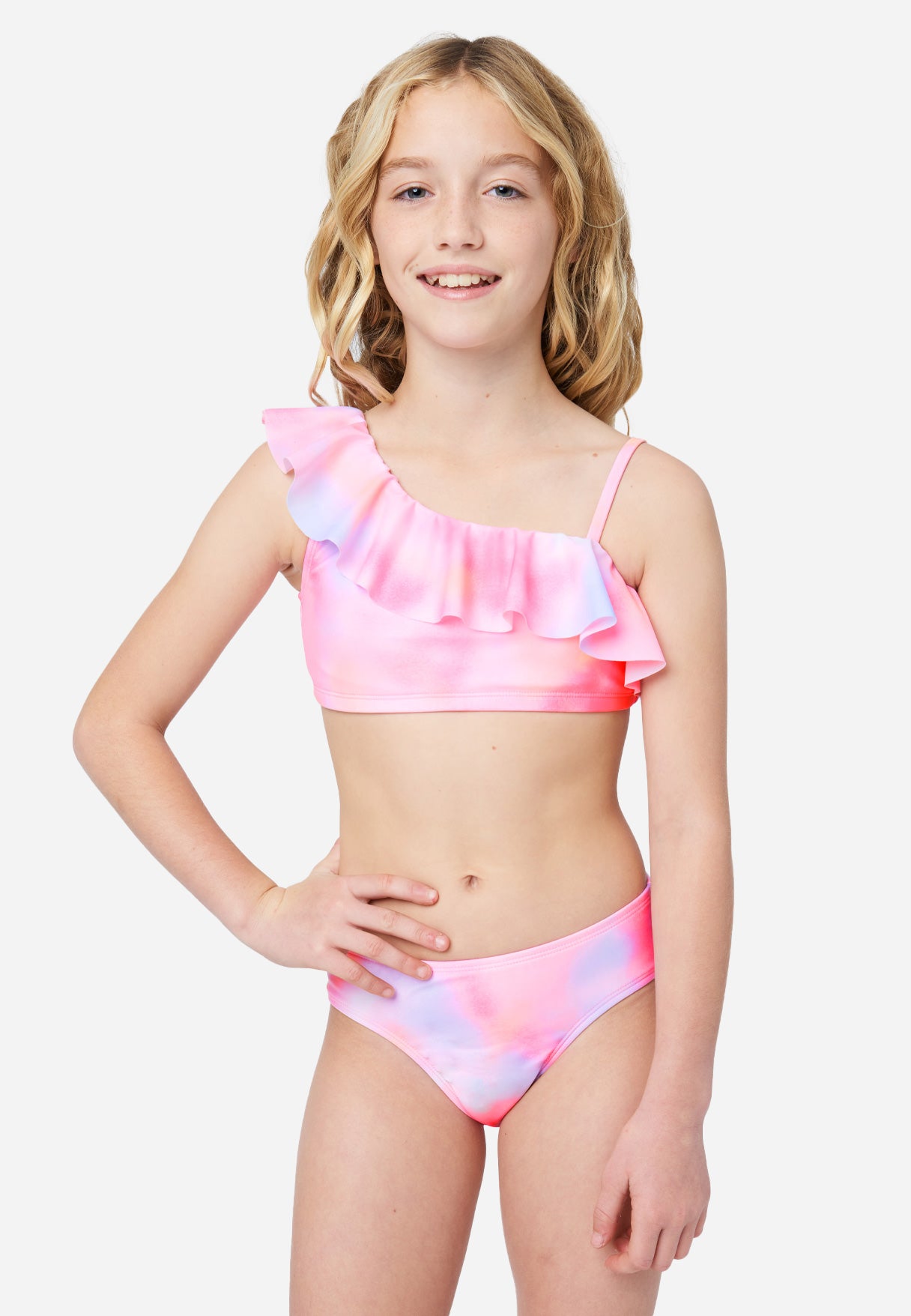 Patterned Ruffle Tankini Girls Swim Set