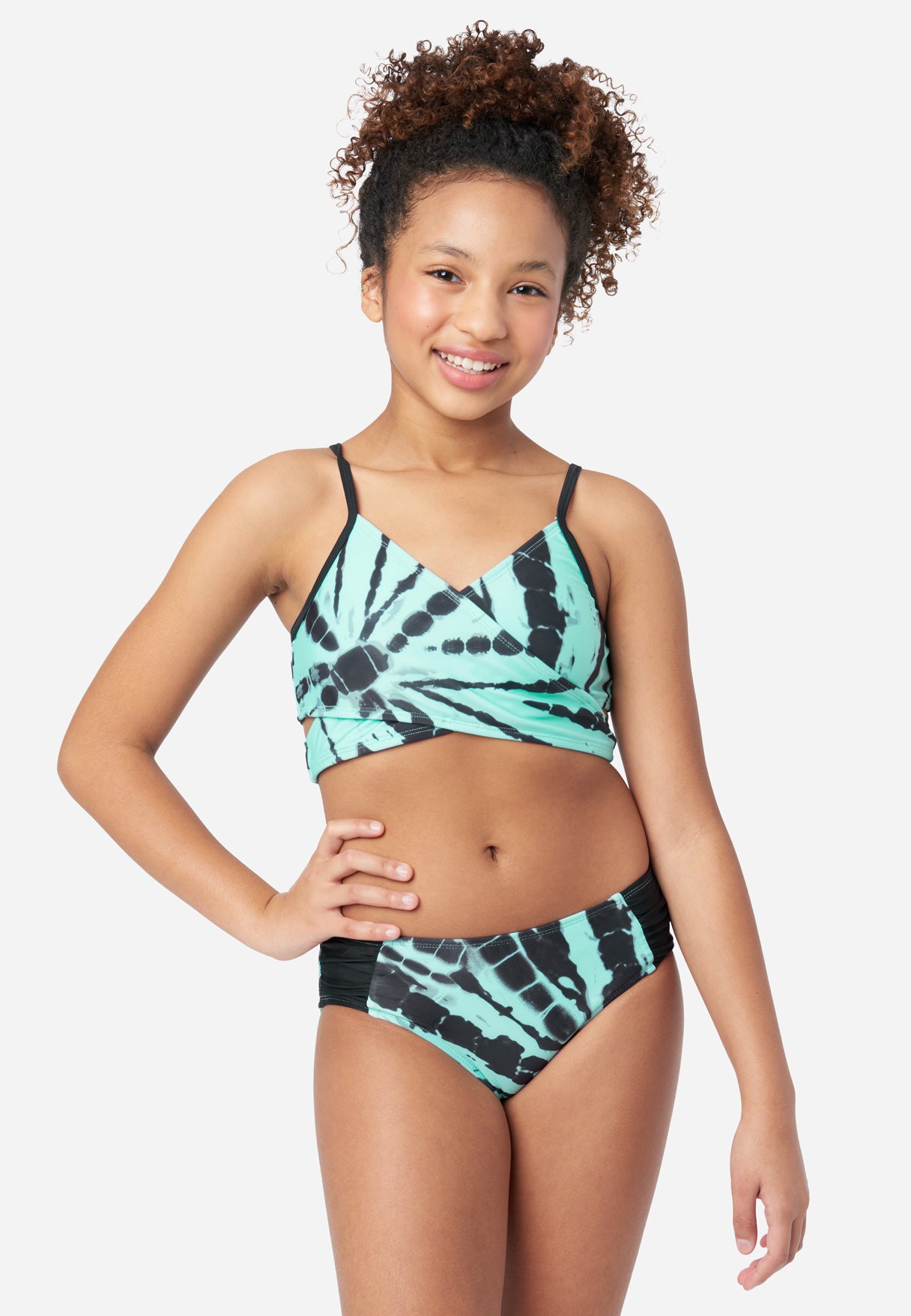 Justice Butterfly Wrap Girl's Bikini Swim Set in Aqua Mist Dye Effect, Size L Plusus (12 Plus/14 Plus)