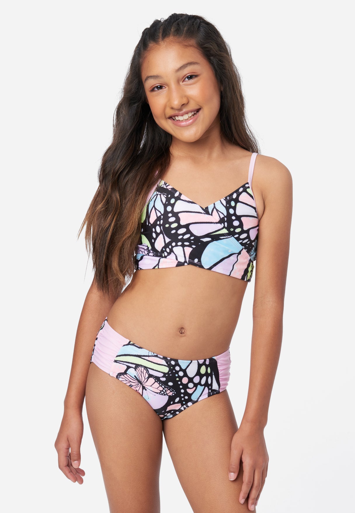 Justice Butterfly Wrap Girl's Bikini Swim Set in Priscilla Poly Butterfly, Size Medium (10)