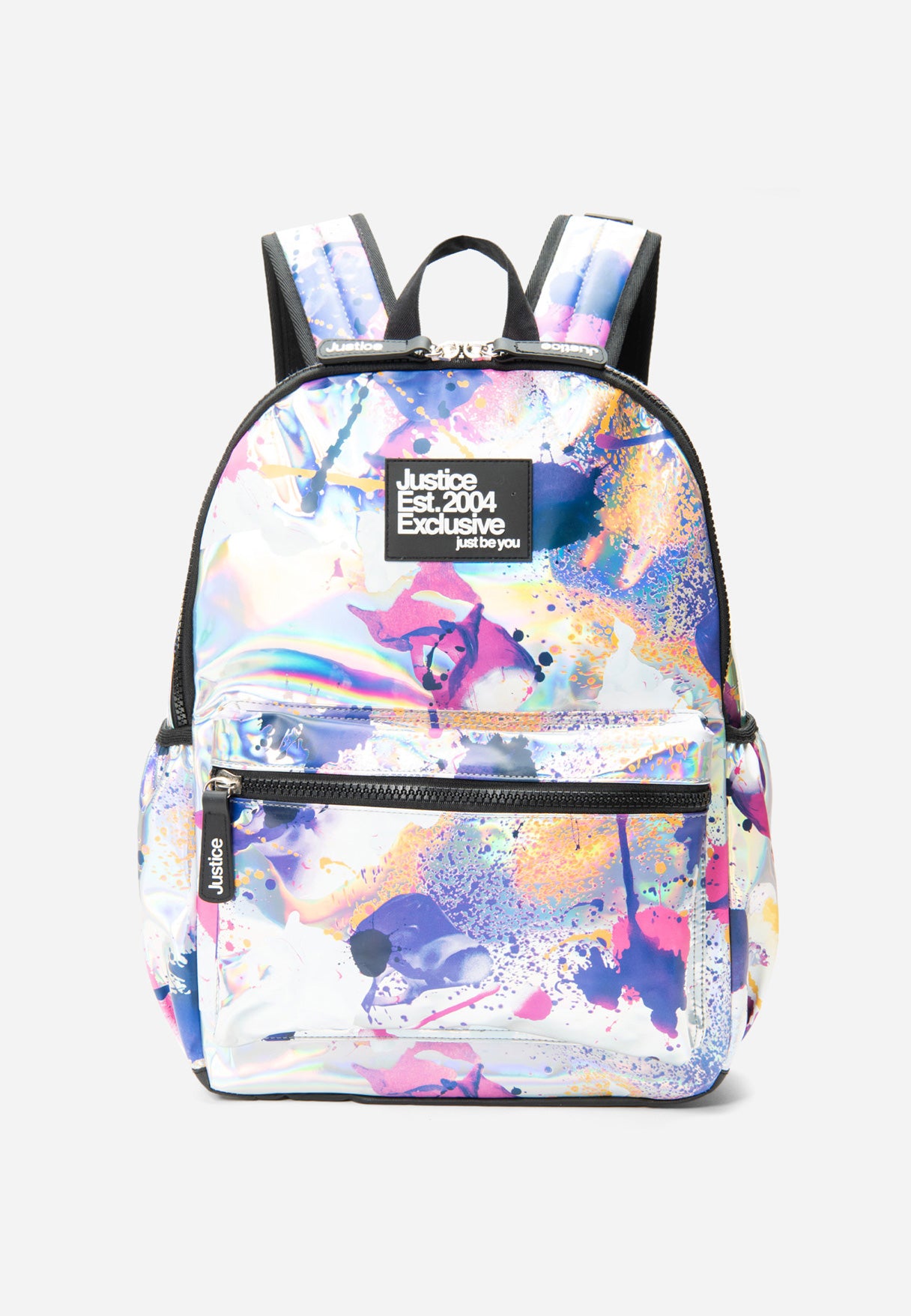 Justice Girl's Iridescent Paint Splash Backpack in Multi Splatter, Size One Size