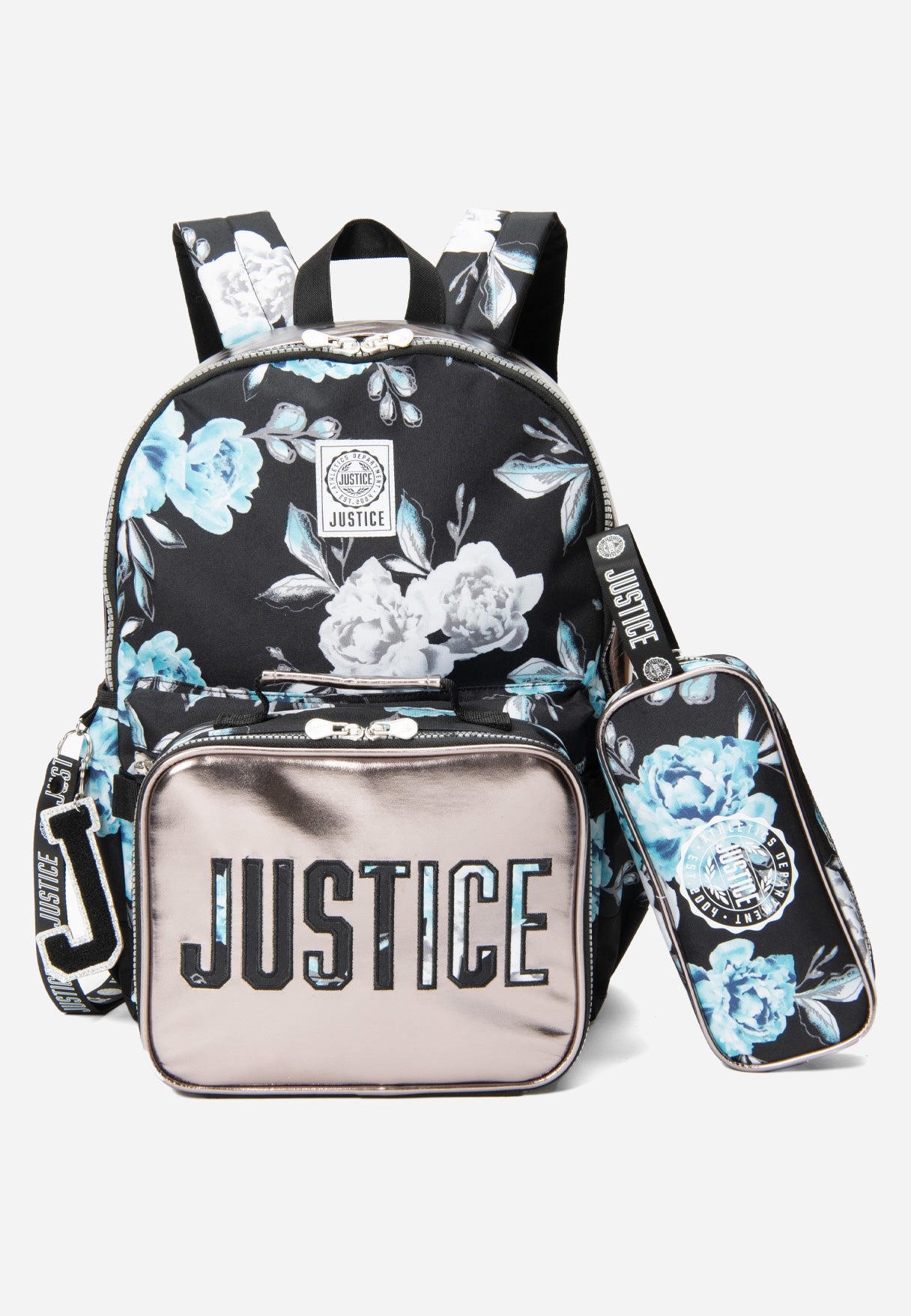 Justice Girl's Patterned Backpack Set in Blue Floral, Size One Size