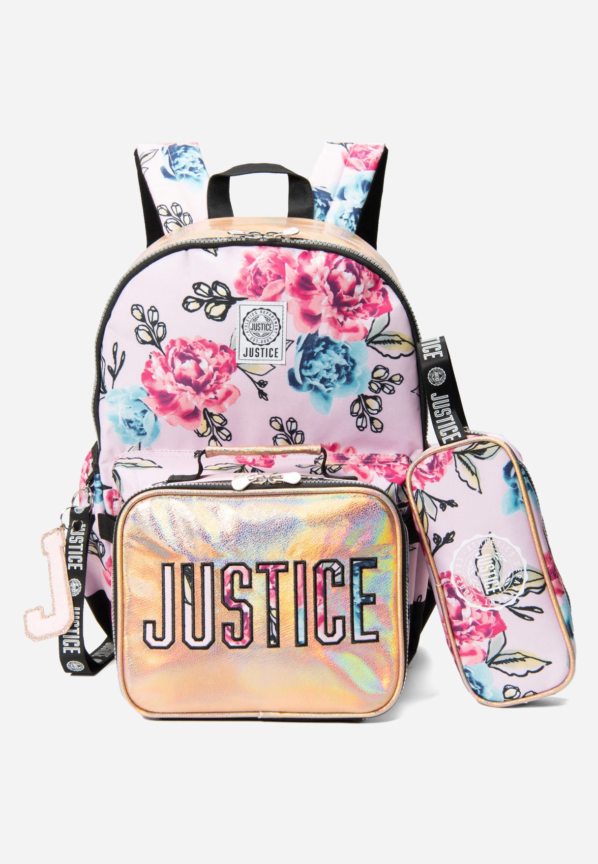 Justice Girl's Patterned Backpack Set in Pink Floral, Size One Size