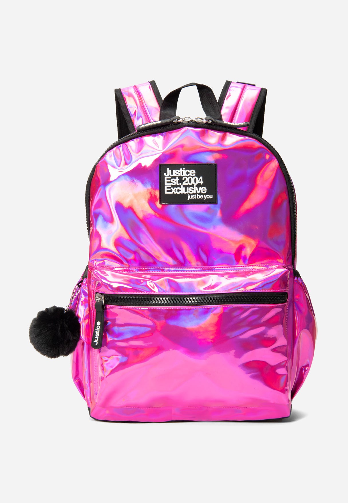 Justice Girl's Metallic Backpack with Keychain in Pink Oil, Size One Size