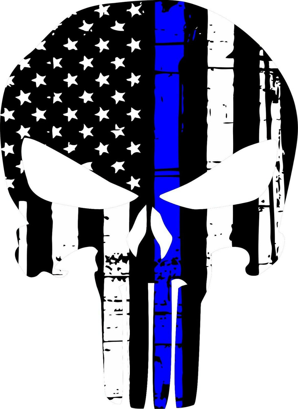 Punisher Skull Thin Blue Line American Flag Patch (PVC) – MILTACUSA