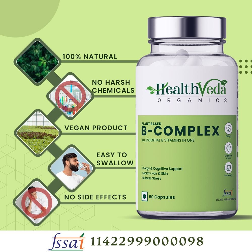 Vitamin B Healthy Hair Beautiful Skin Strong Bones Veda Organics Plant  Based BComplex Capsules Store In A Cool Dry Place at Best Price in Howrah   N M O2