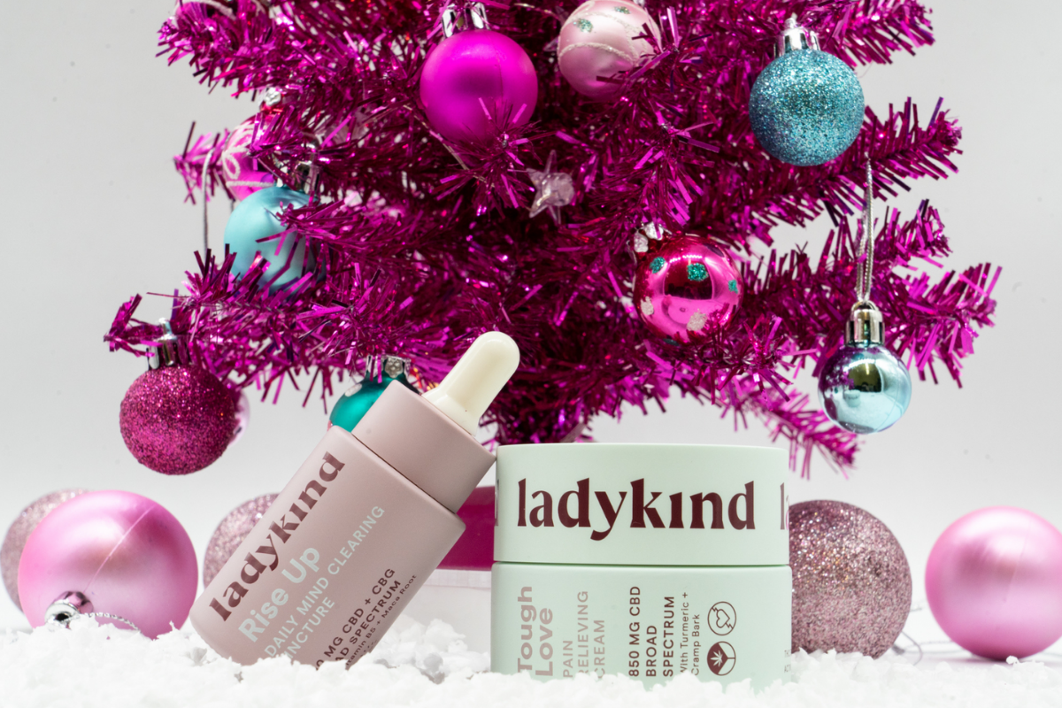 ladykind cbd for women under pink christmas tree holiday gift