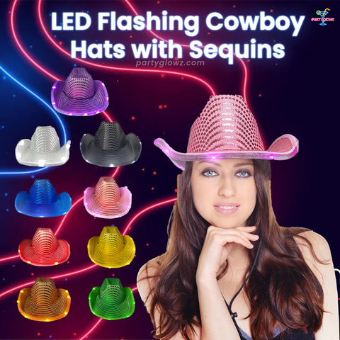 LED Flashing Cowboy Hat With Sequins