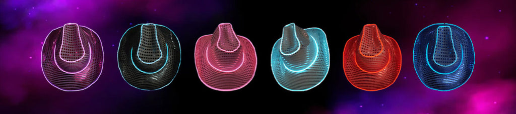Neon Flashing El Wire Sequin Cowboy Hats