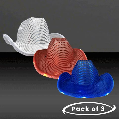 Red, White & Blue Patriotic LED Cowboy Hats for 4th of July