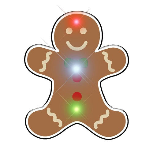 Gingerbread Man Chriistmas Flashing Blinky Body Light Lapel Pin