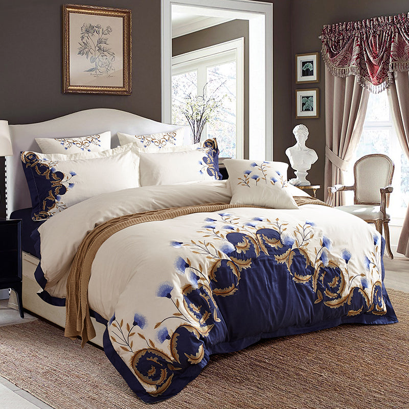 Flowers & Leaves Embroidered Duvet Cover Set – Level Decor