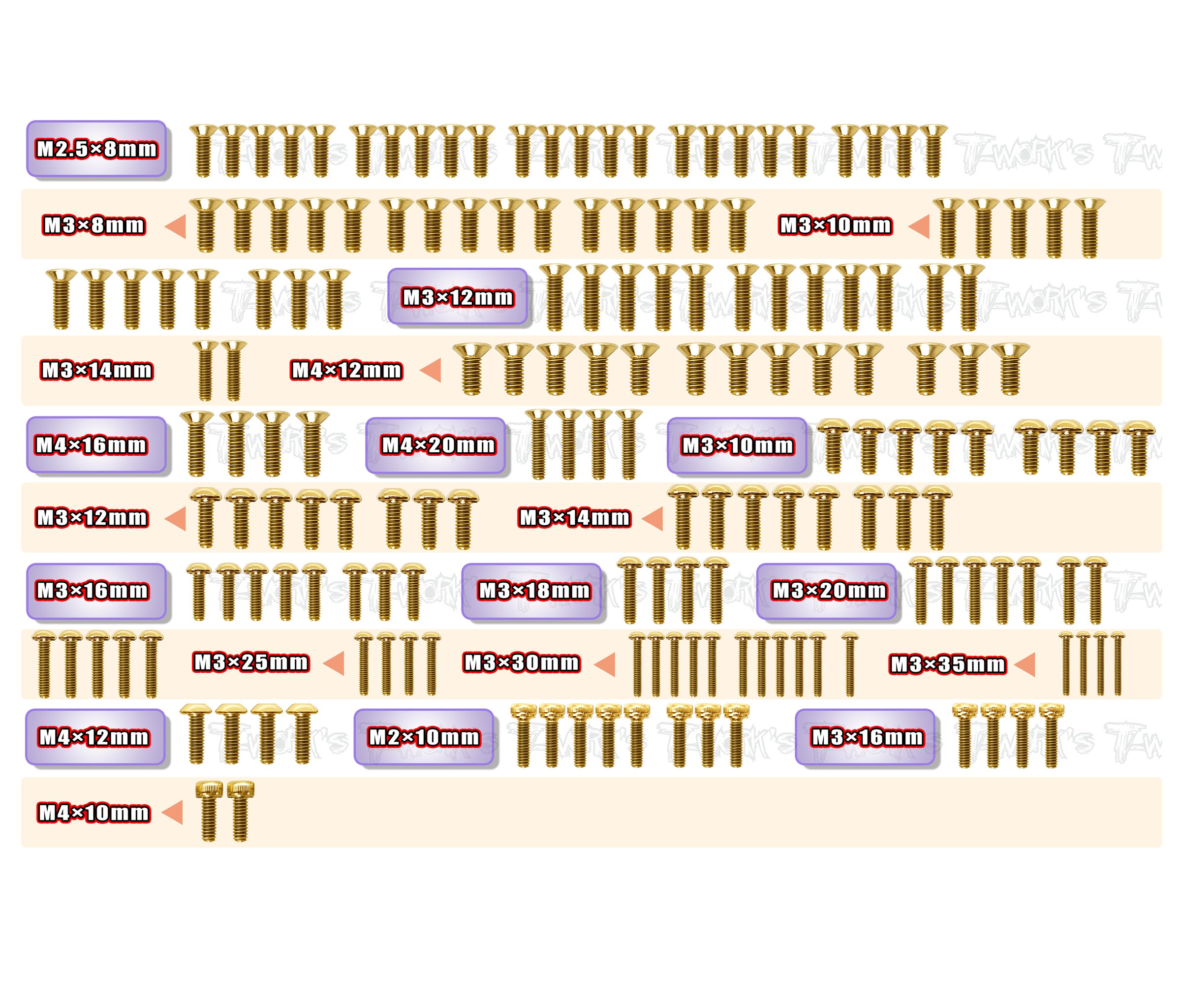 GSS-8IGHT XE2.0 Gold Plated Steel Screw Set 173pcs.( For TLR 8IGHT XE2.0 )