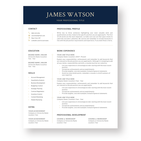 Executive Resume Template - The James by Resume Bureau