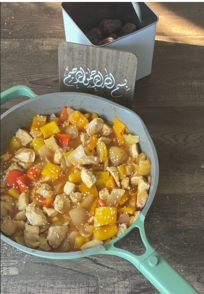Prepared and in a skillet 15-Minute Sweet & Sour Chicken