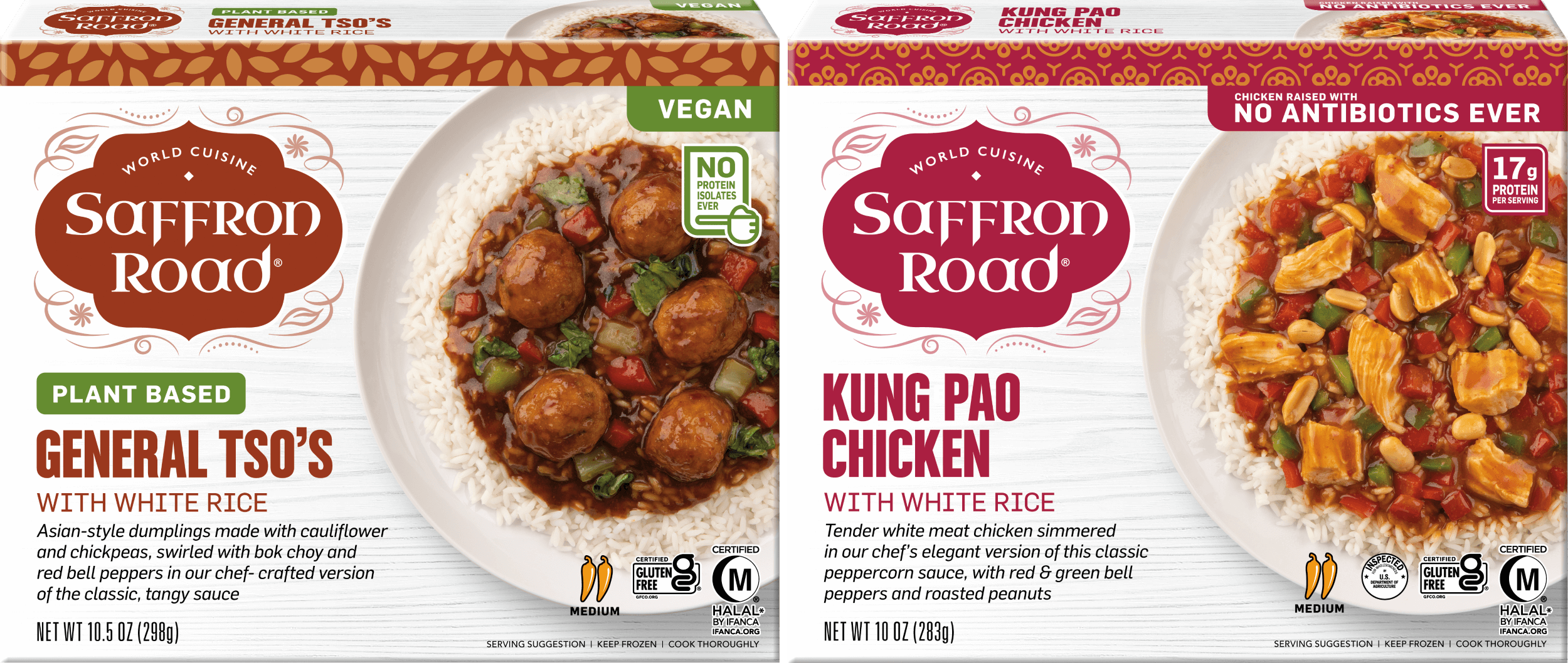 Plant based general tsos kung pao chicken frozen dinners