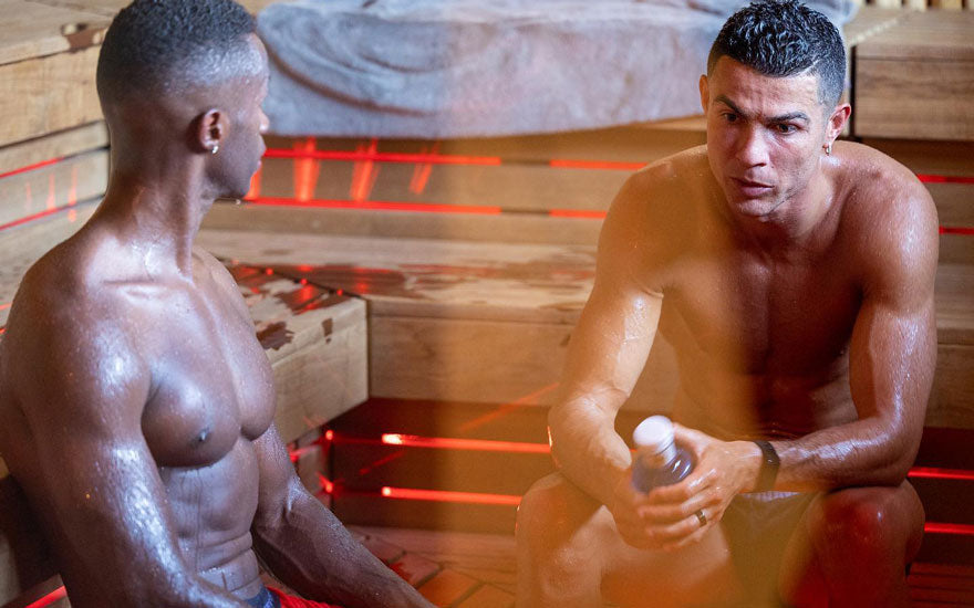 footballers Cristiano Ronaldo and Jose Semedo in the sauna