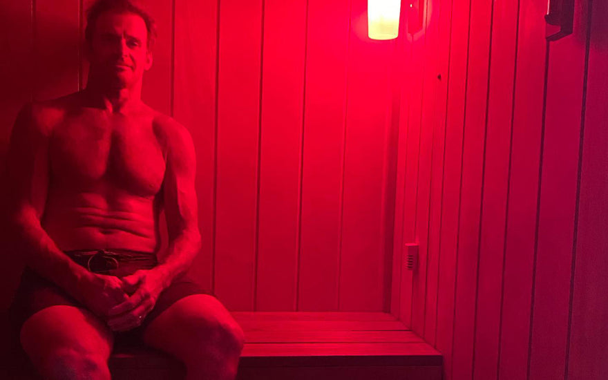 American surfer Laird Hamilton sweats it out in a sauna