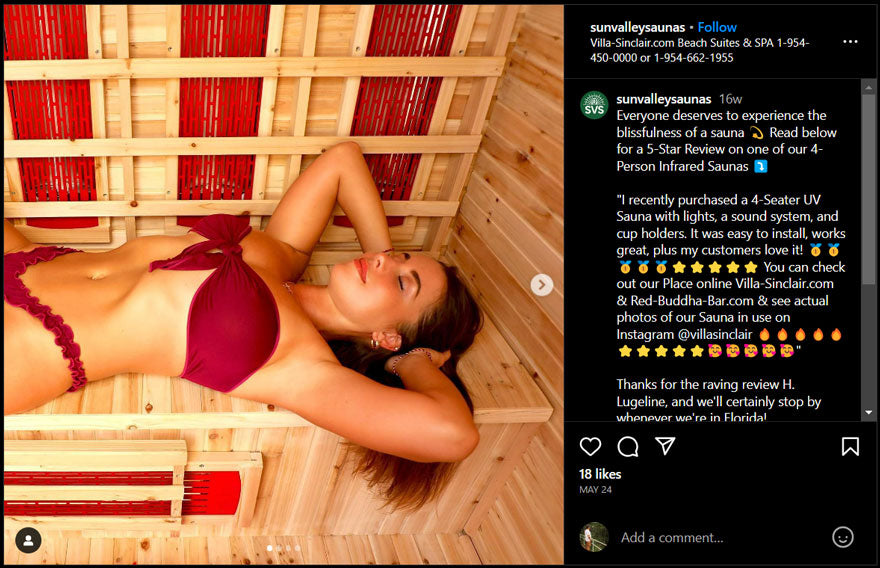 Sunvalley Saunas Instagram post