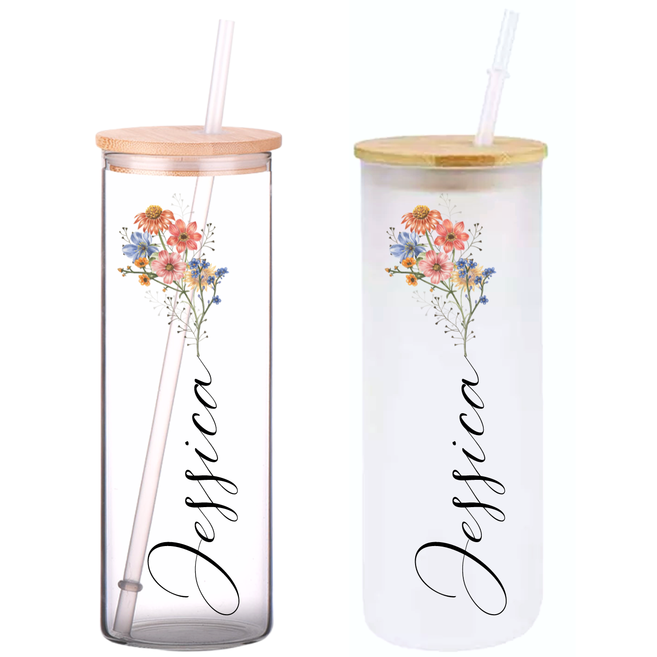 Choose Happiness Glass Tumbler with Bamboo Lid & Straw for Iced Coffee &  Beverages