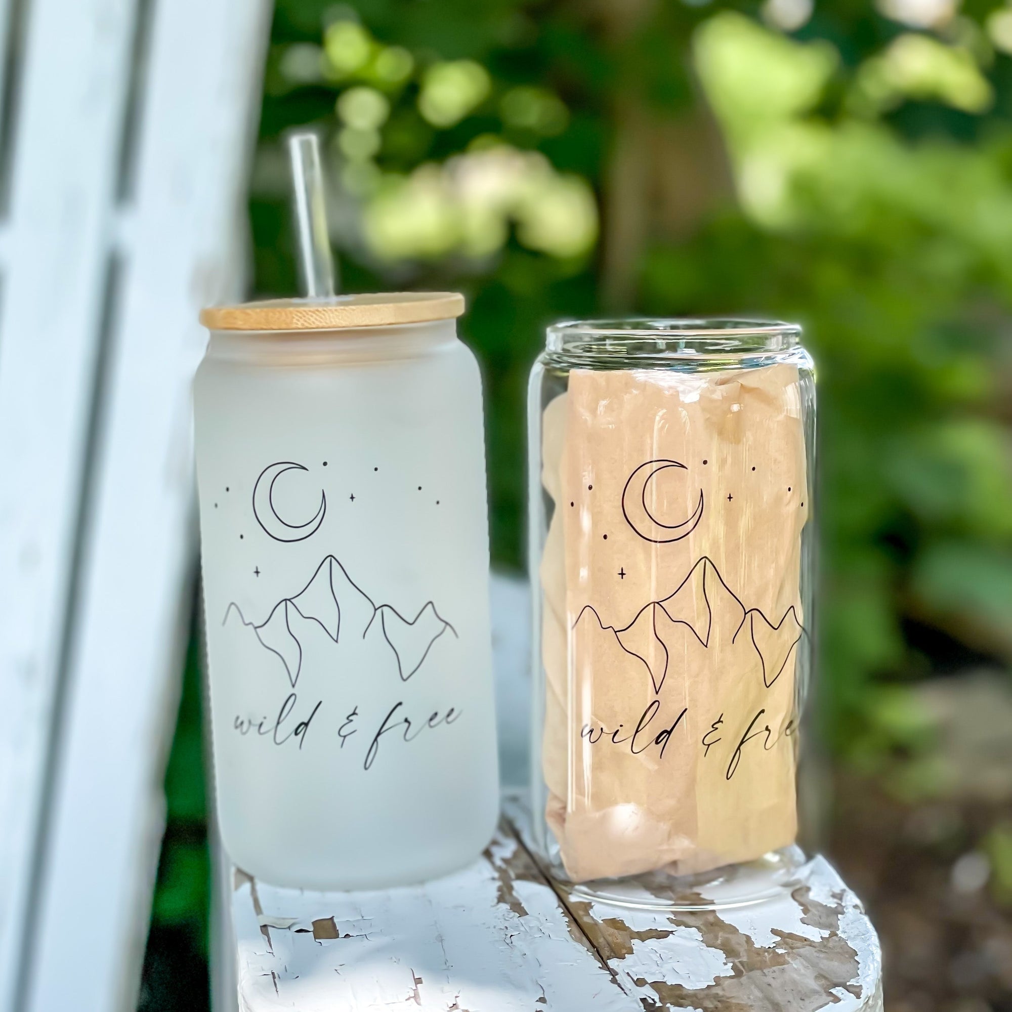 Glass Drink Tumblers With Bamboo Lids & Straws