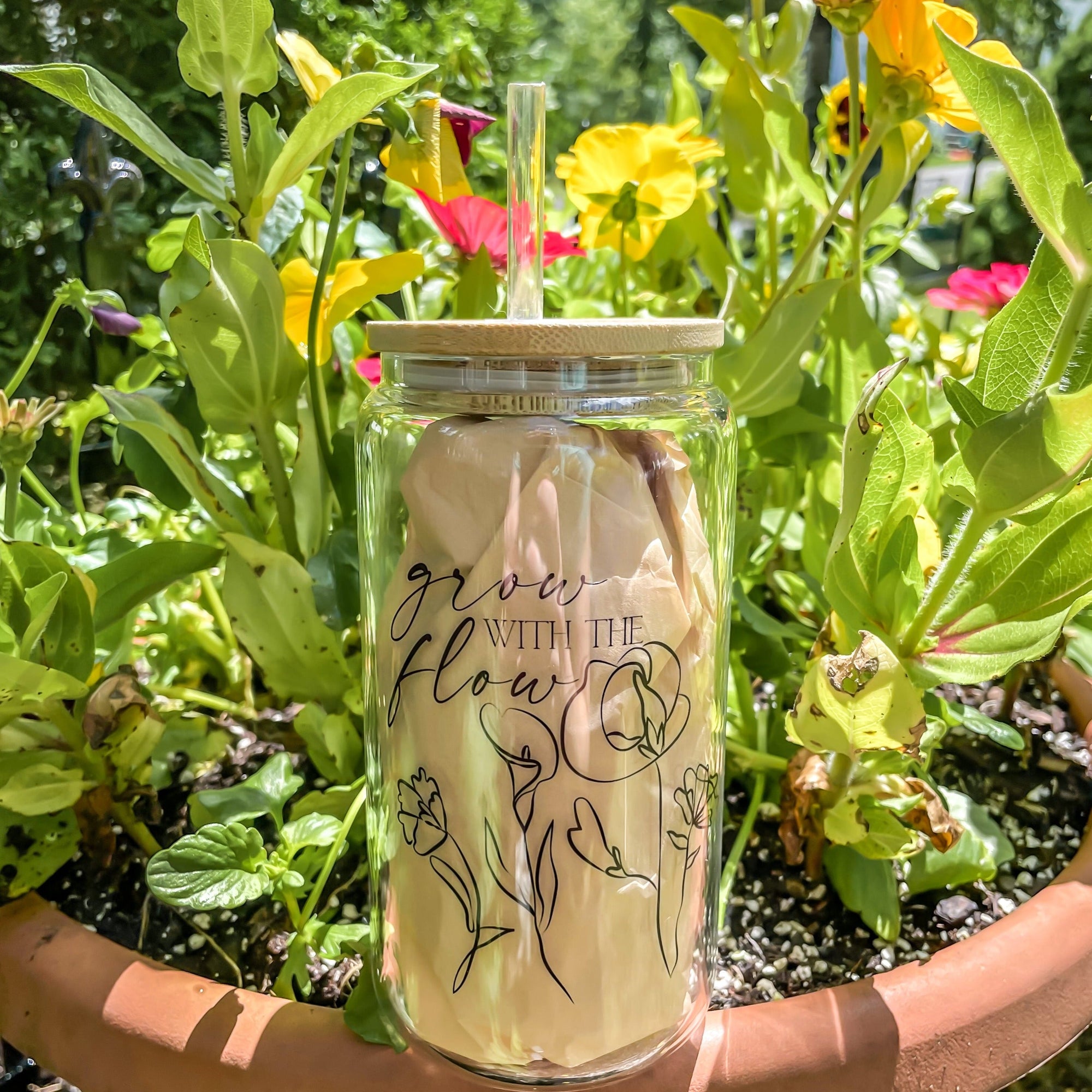 Boho Rainbow Drinking Glass With Bamboo Lid And Straw - Temu