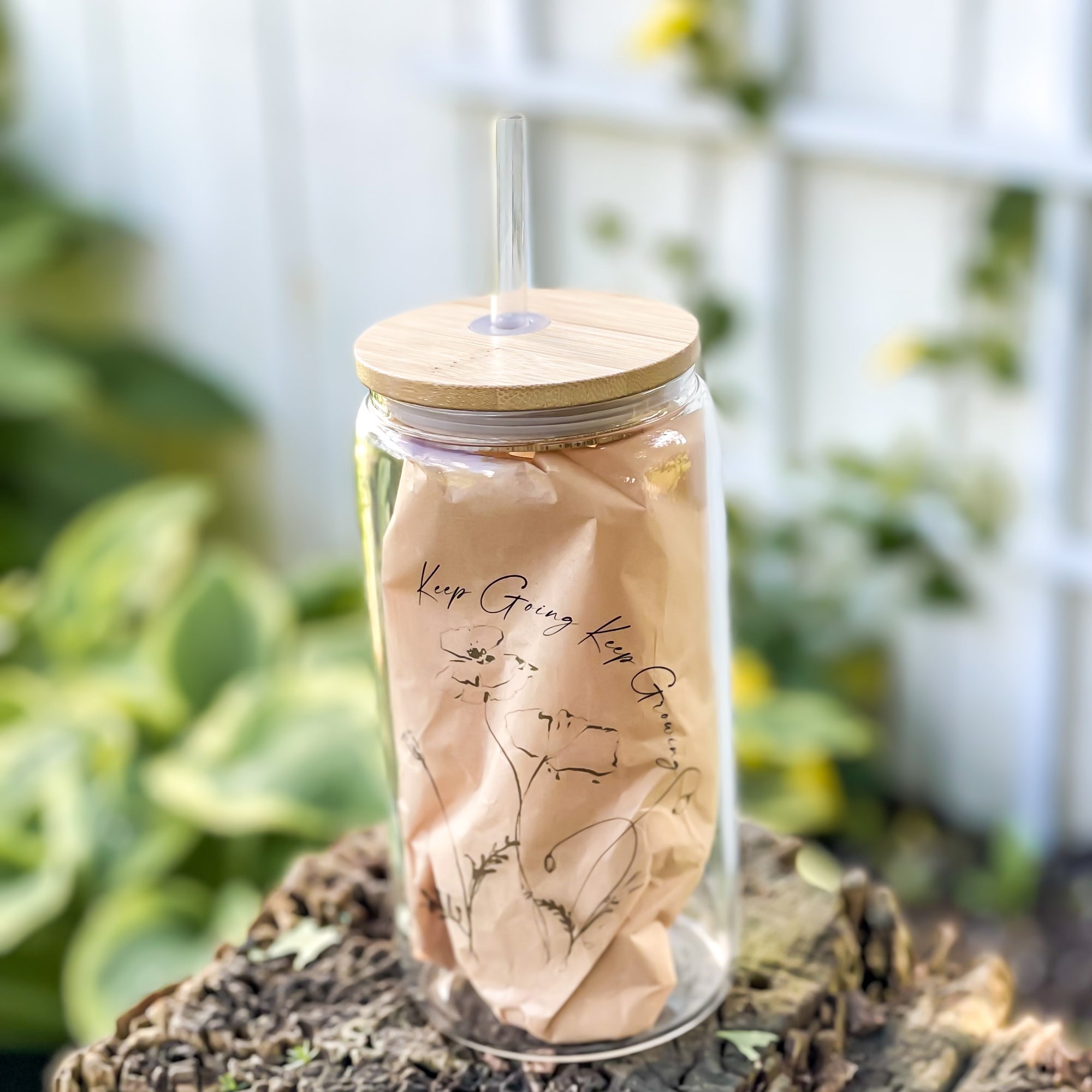 Bloom Glass Tumbler with Bamboo Lid & Straw – Modern Lifestyle Gifts