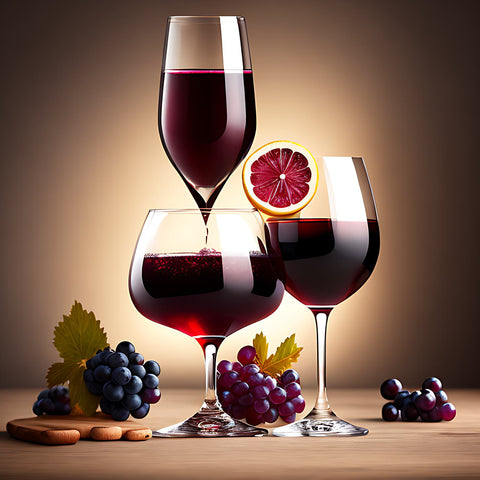 Red wine glasses with grapes