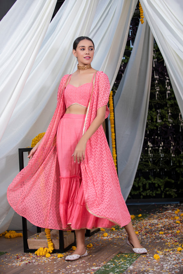 Elegant Peach Georgette Chikankari Embroidered Gown