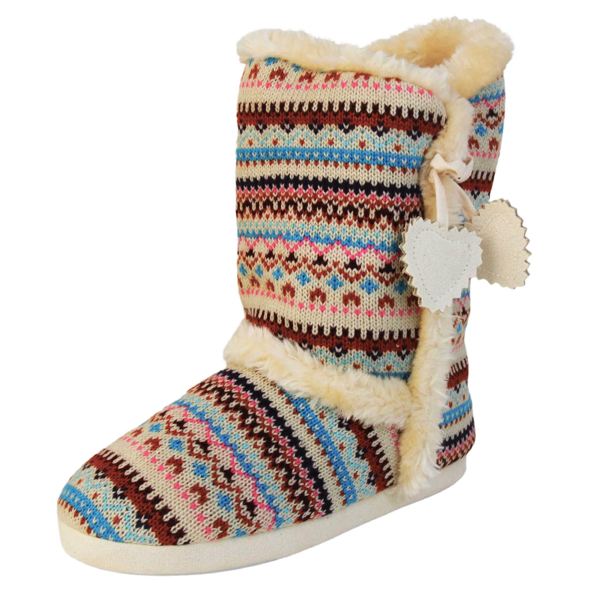 Womens Nordic Slipper Boots | Ladies Cream Scandinavian Boot Slippers ...