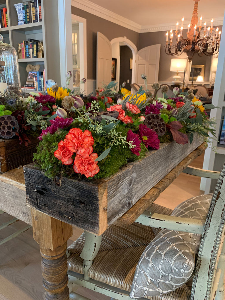 Flowers in Vintage Wood Boxes