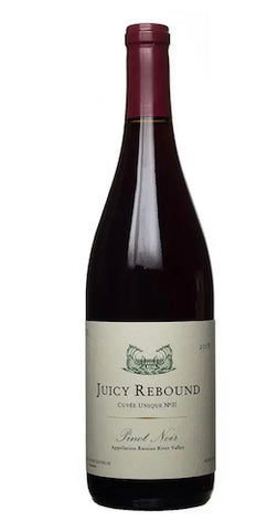 A bottle shot of Juicy Rebound Pinot Noir