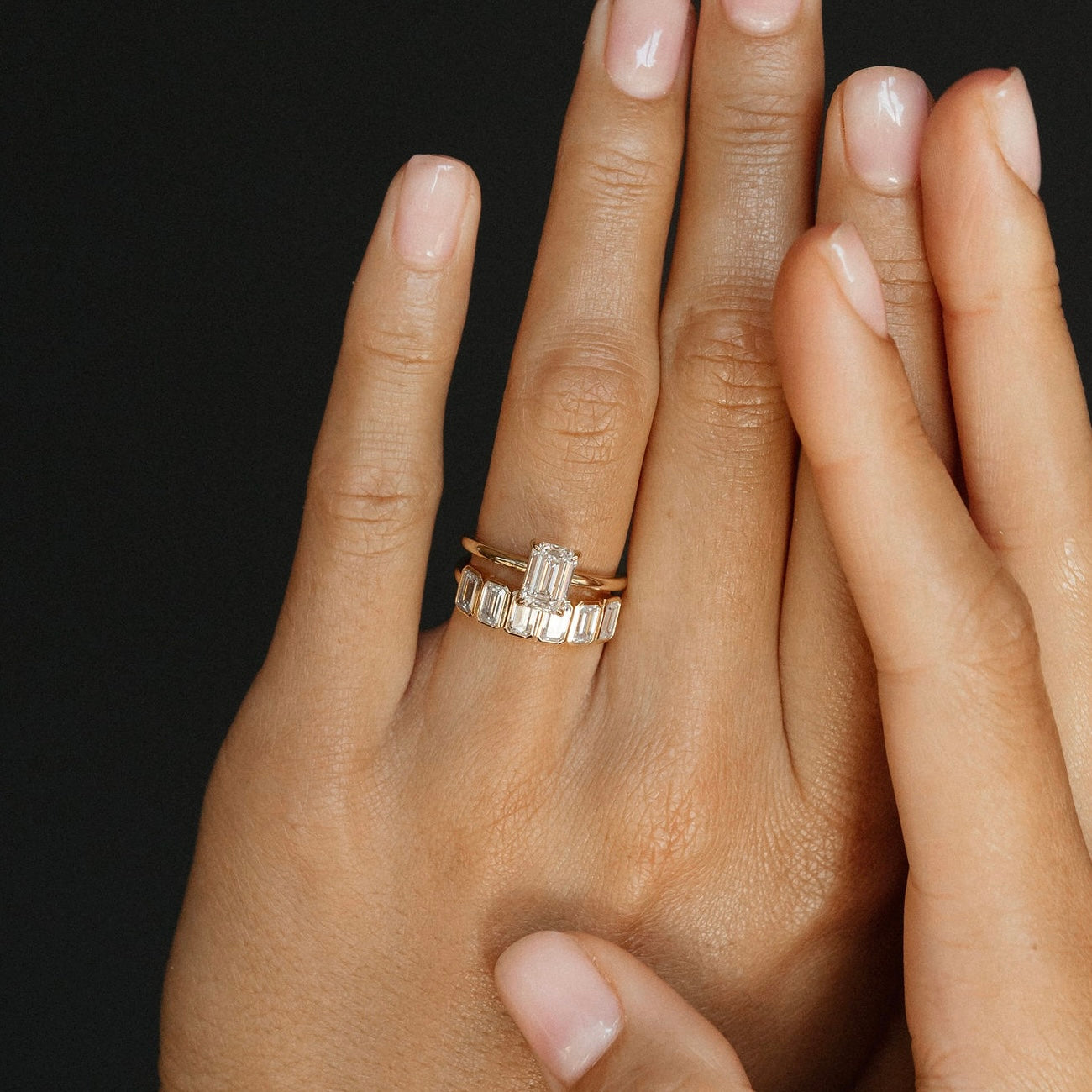 Bezel Ceremonial Wedding Ring - Emerald Cut