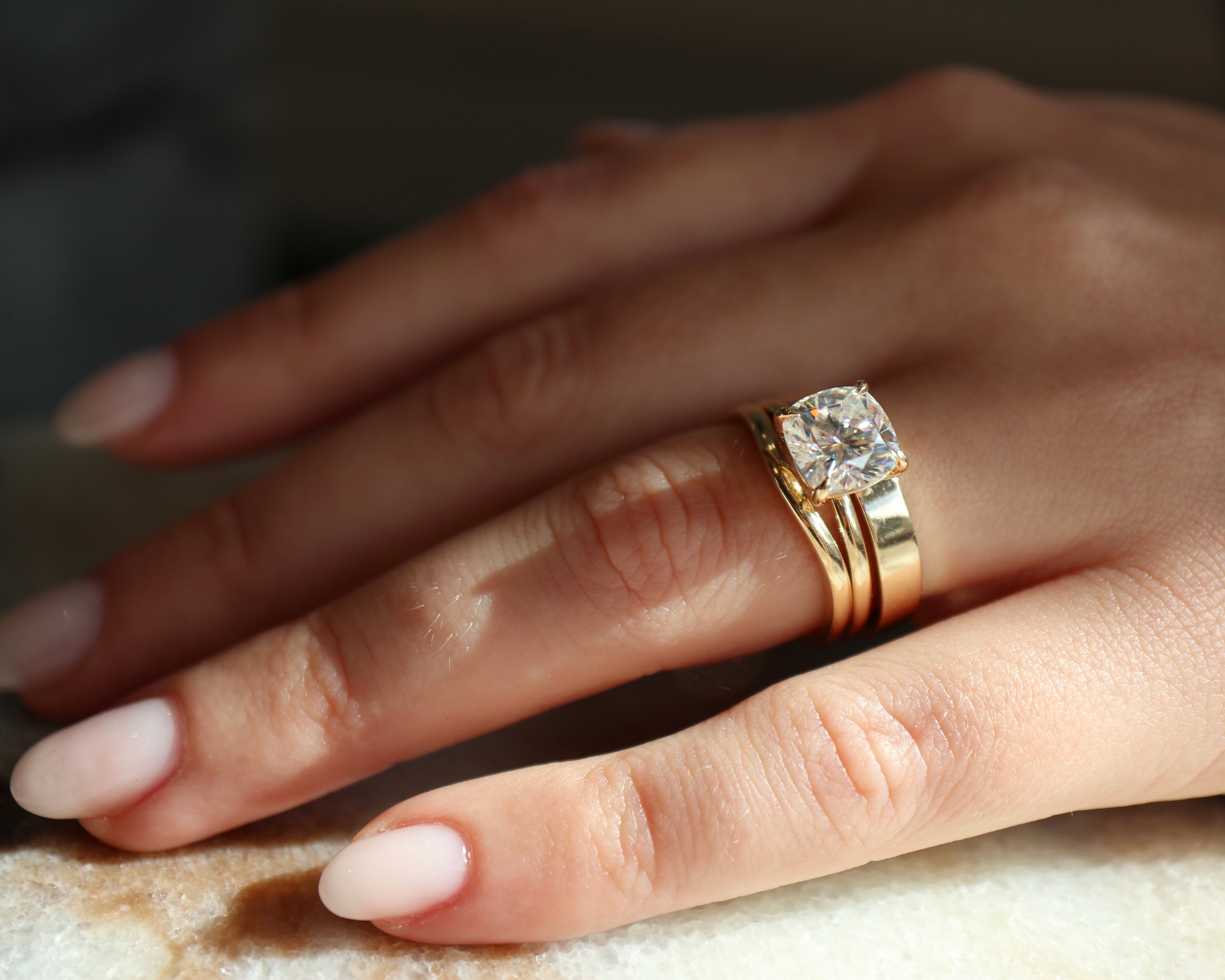 Statement Ring Stack: Ophelia Ring Cathedral Solitaire, The Classic Statement Ring and The Classic Curve Ring