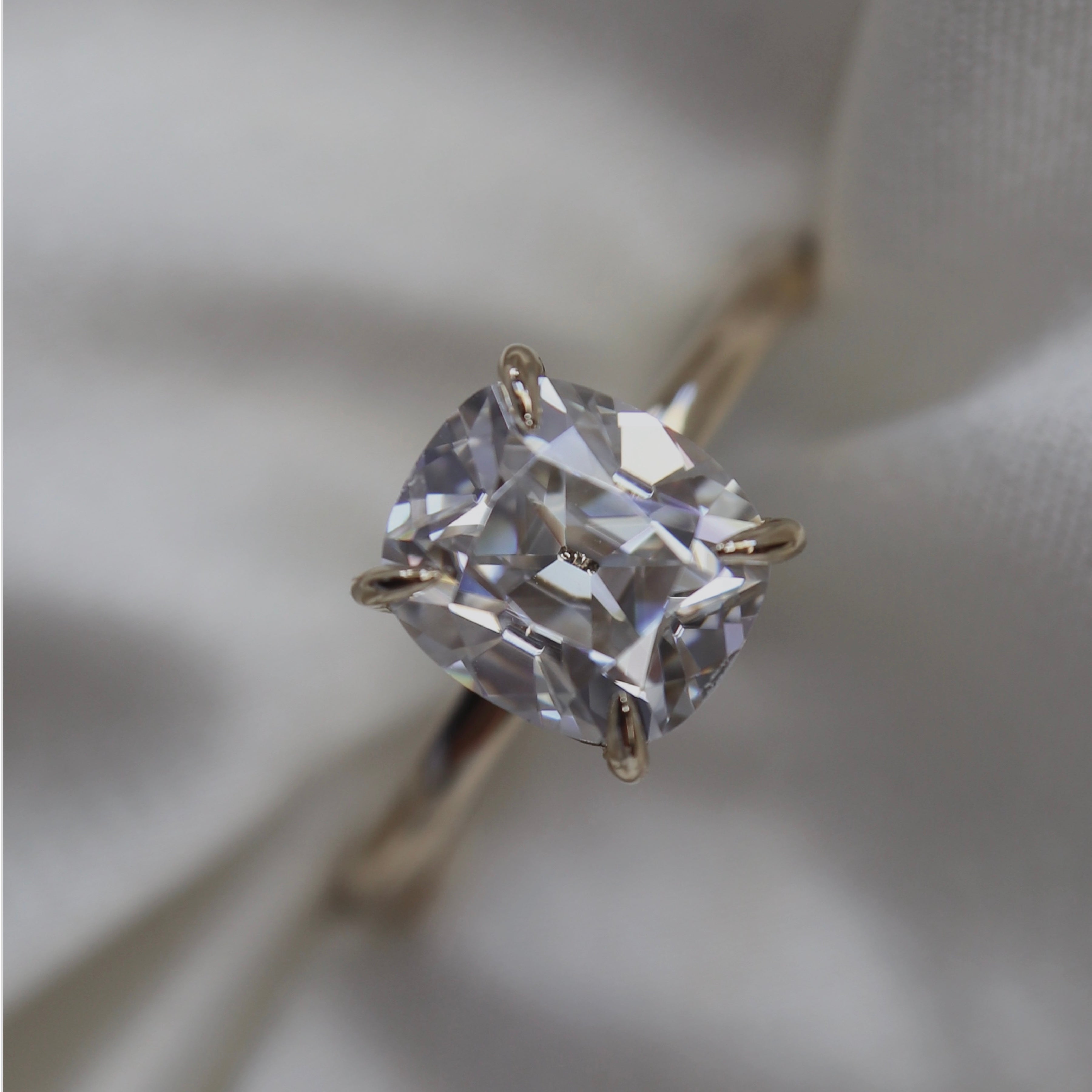 Old Mine Cut Faceting - Moissanite Engagement Ring