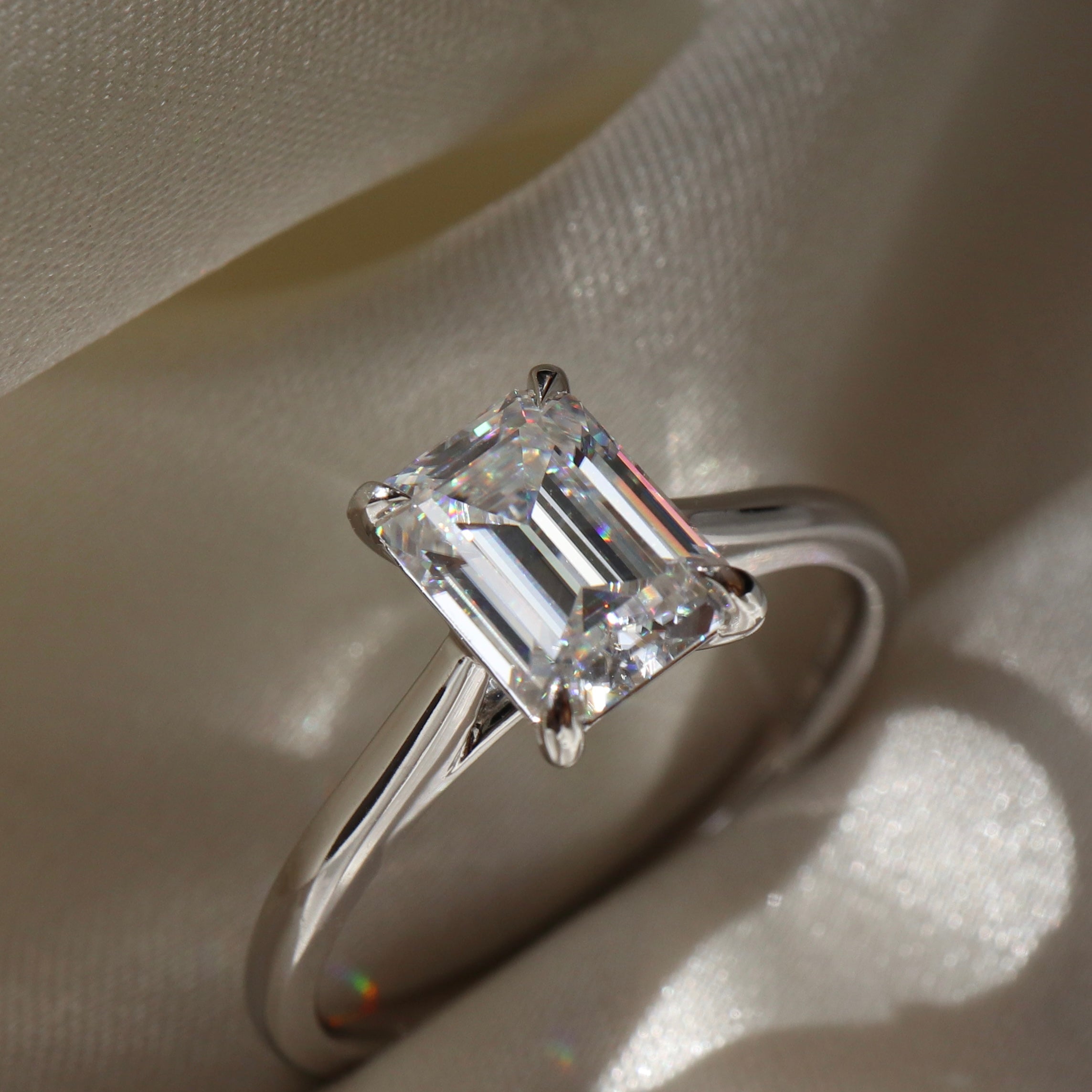 Emerald Step-Cut Faceting - Moissanite Engagement Ring