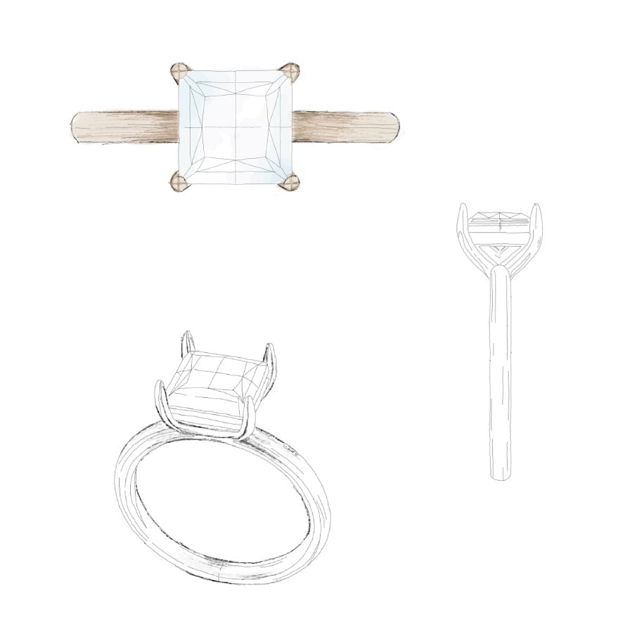 Moissanite and Lab Diamond Bridal Jewellery For The Modern Couple - One of a kind Asscher Solitaire Design Sketches