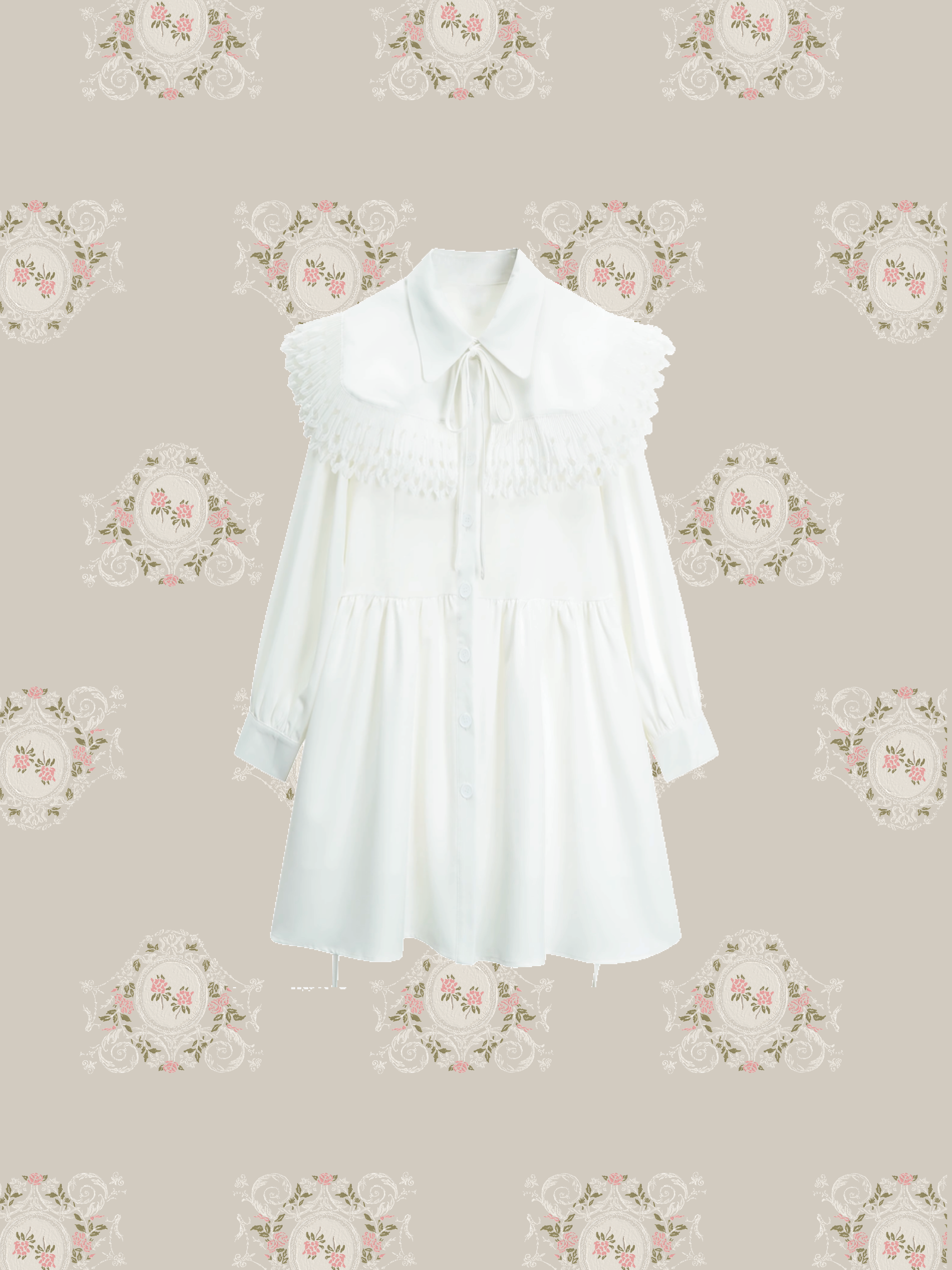 Ivory Ribbon Puff Sleeves Dress アイボリーリボンパフスリーブワンピース