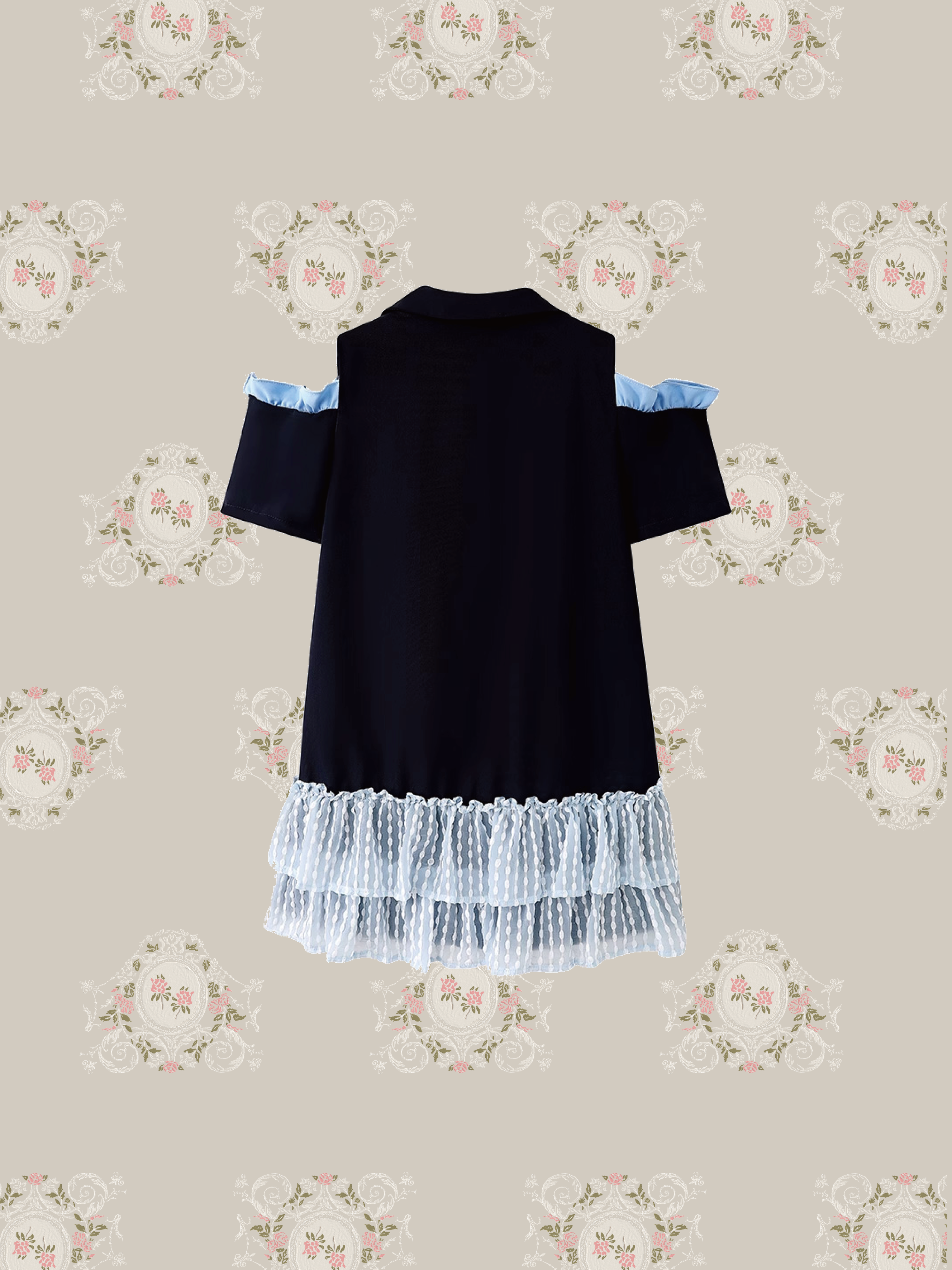 Blue Block Patchwork Dres ブルーブロックパッチワークドレス