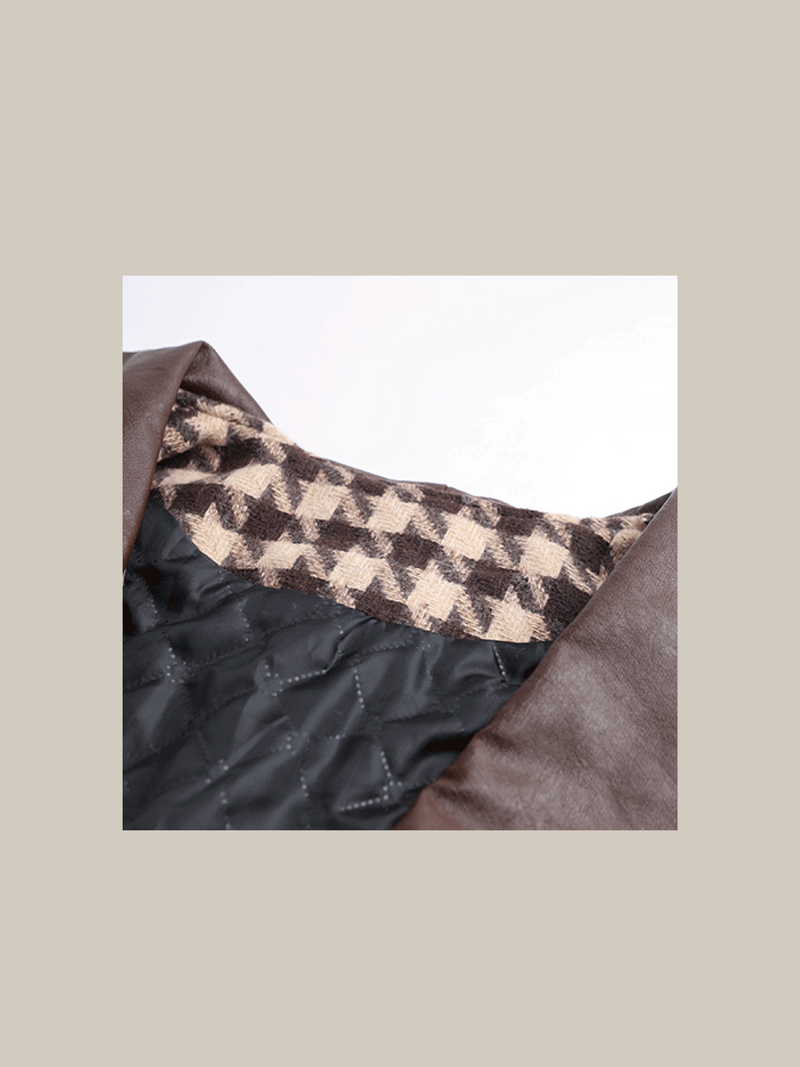 Leather Frill Collar Chidori Coat