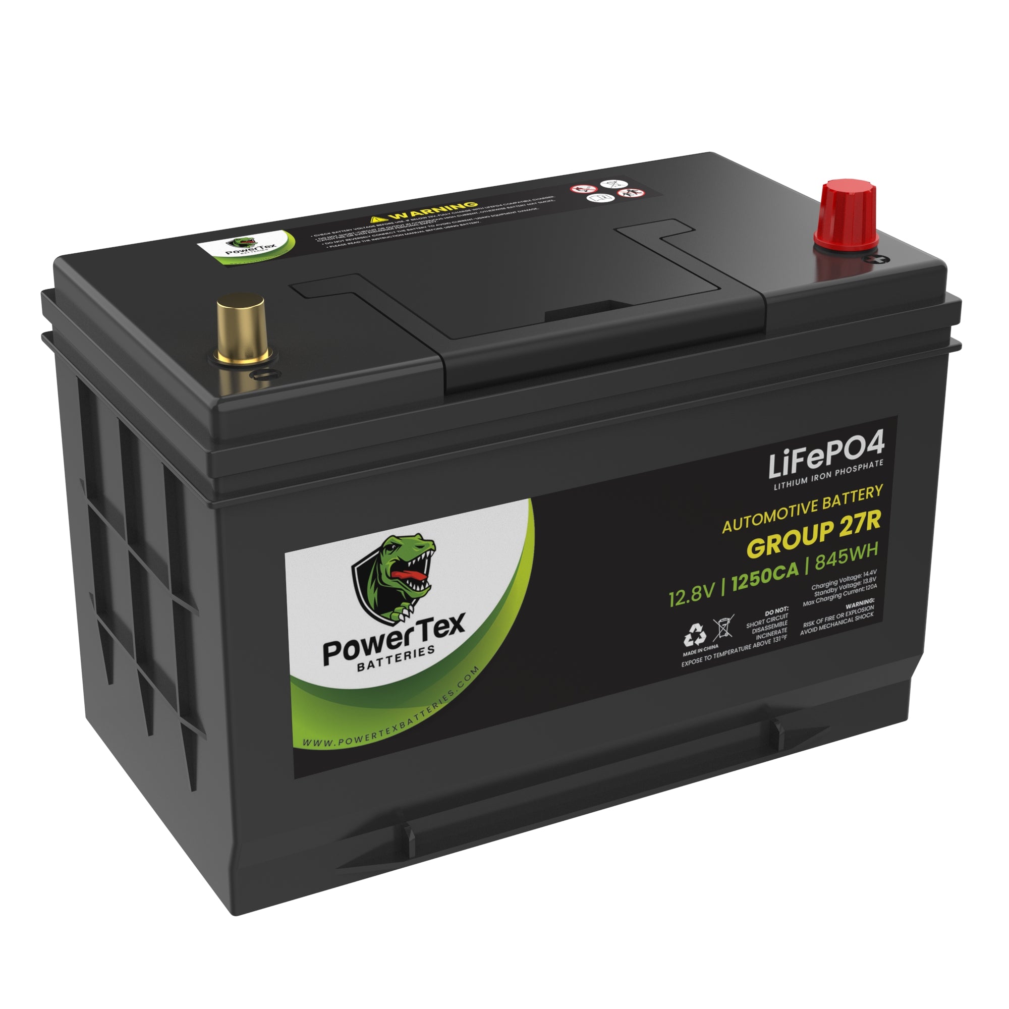 PowerTex Batteries BCI Group 27R Lithium LiFePO4 Automotive Battery