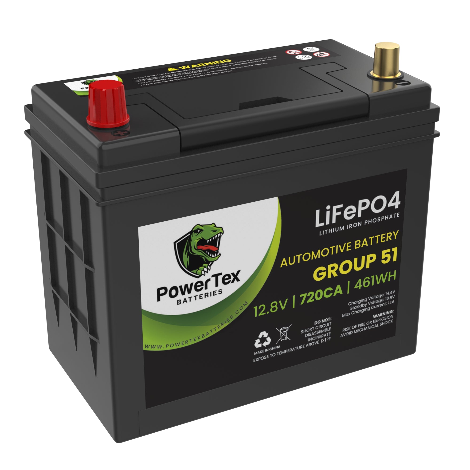 PowerTex Batteries BCI Group 51 Lithium LiFePO4 Automotive Battery