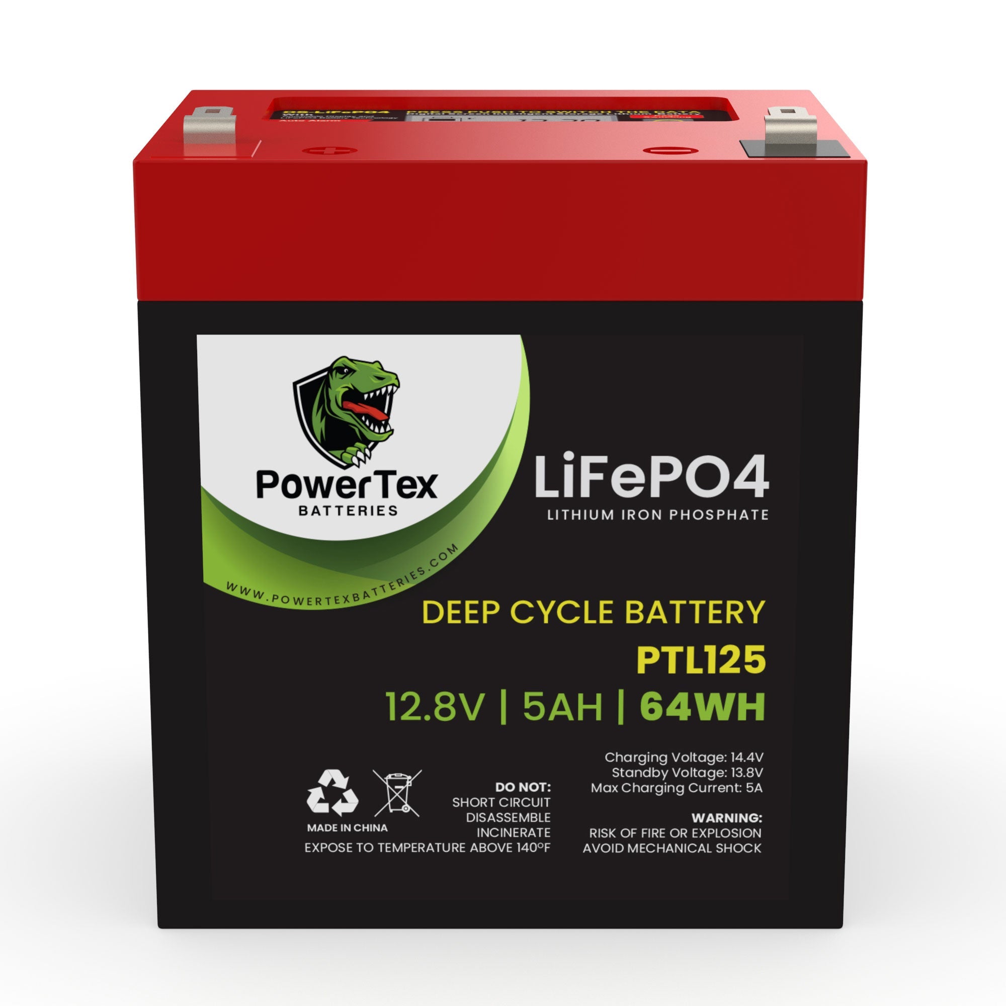 PowerTex Batteries 12V 5Ah LiFePO4 Lithium Iron Phosphate Battery